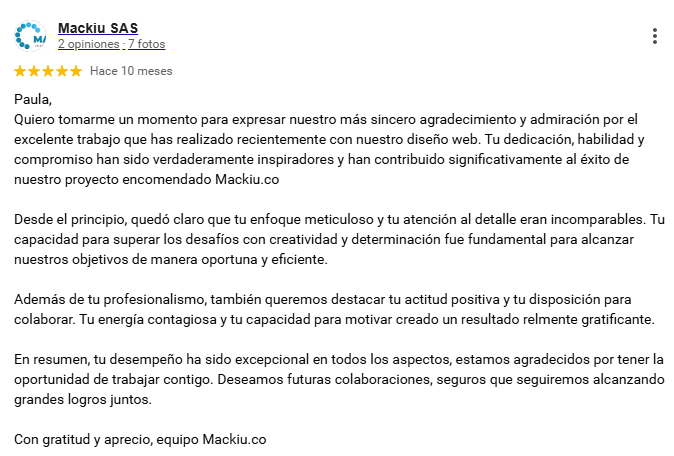 testimonios paula web diseño web para pymes y automatización con IA para tu negocio